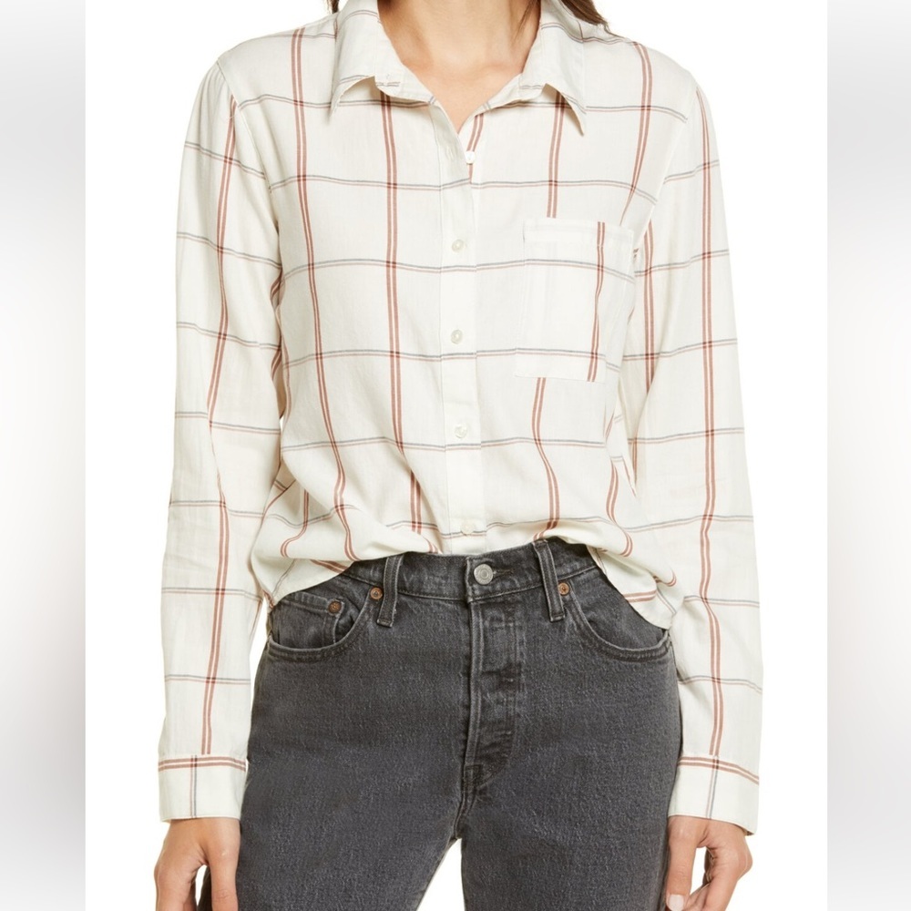 Nordstrom BP. Plaid Button-Up Shirt- Ivory Windowpane Weave